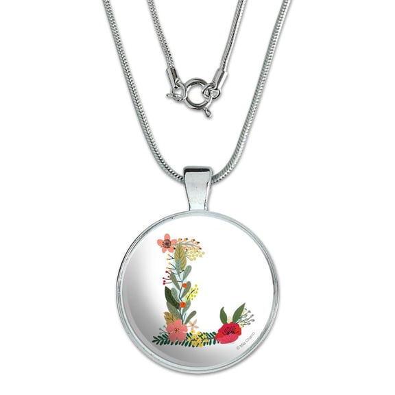 Letter L Floral Monogram Initial 1" Pendant with Sterling Silver Plated Chain
