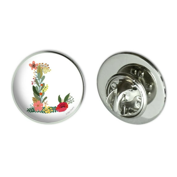 Letter L Floral Monogram Initial Metal 0.75" Lapel Hat Pin Tie Tack Pinback