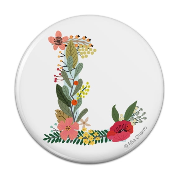 Letter L Floral Monogram Initial Pinback Button Pin