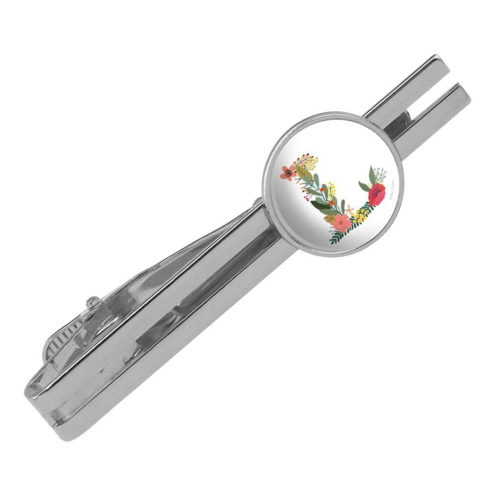 Letter L Floral Monogram Initial Round Tie Bar Clip Clasp Tack Silver ...