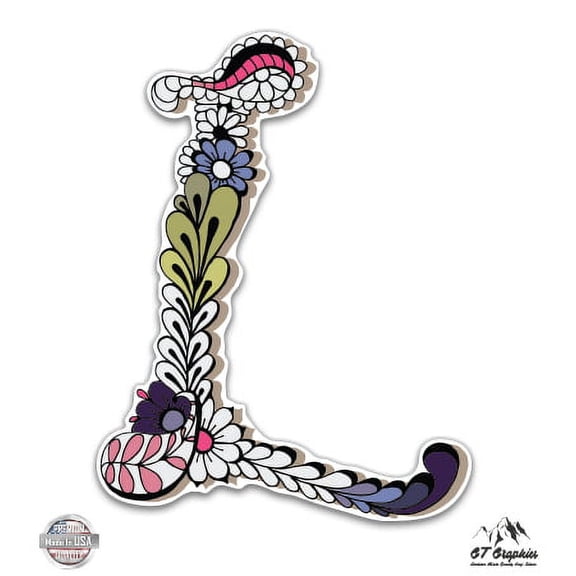 Letter L Floral Style - 3" Vinyl Sticker - For Car Laptop I-Pad Phone Helmet Hard Hat - Waterproof Decal