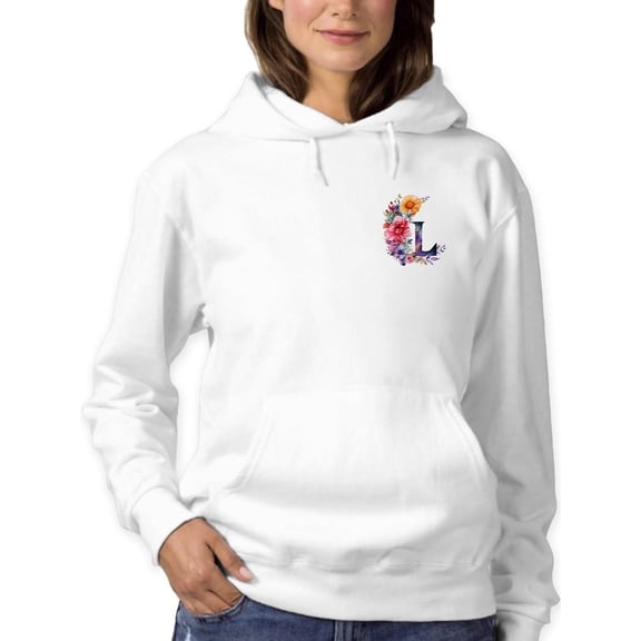 Letter L Flower Design Hoodie Women's -SmartPrintsInk Designs