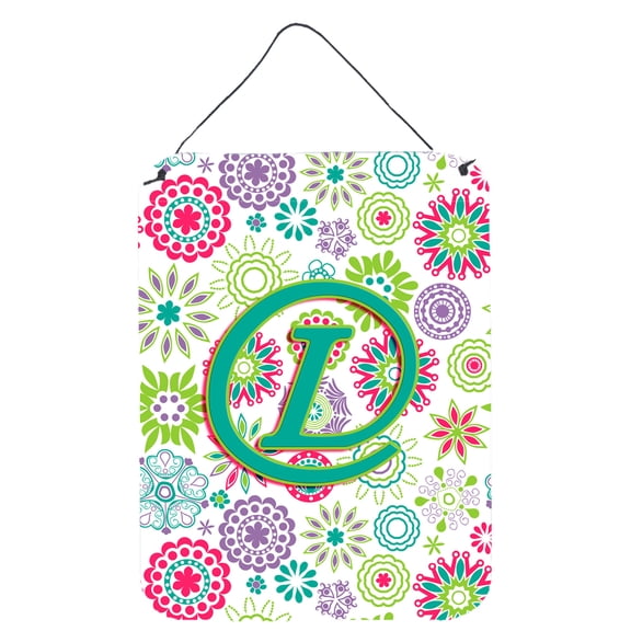 Letter L Flowers Pink Teal Green Initial Wall or Door Hanging Prints