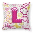 thumbnail image 1 of Letter L Flowers and Butterflies Pink Fabric Decorative Pillow, 1 of 2
