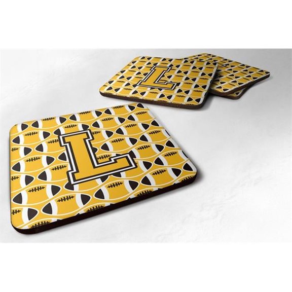 Letter L Football Black - Old Gold & White Foam Coaster - Set of 4
