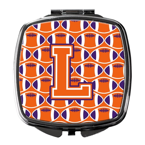 Letter L Football Orange White and Regalia Compact Mirror CJ1072-LSCM