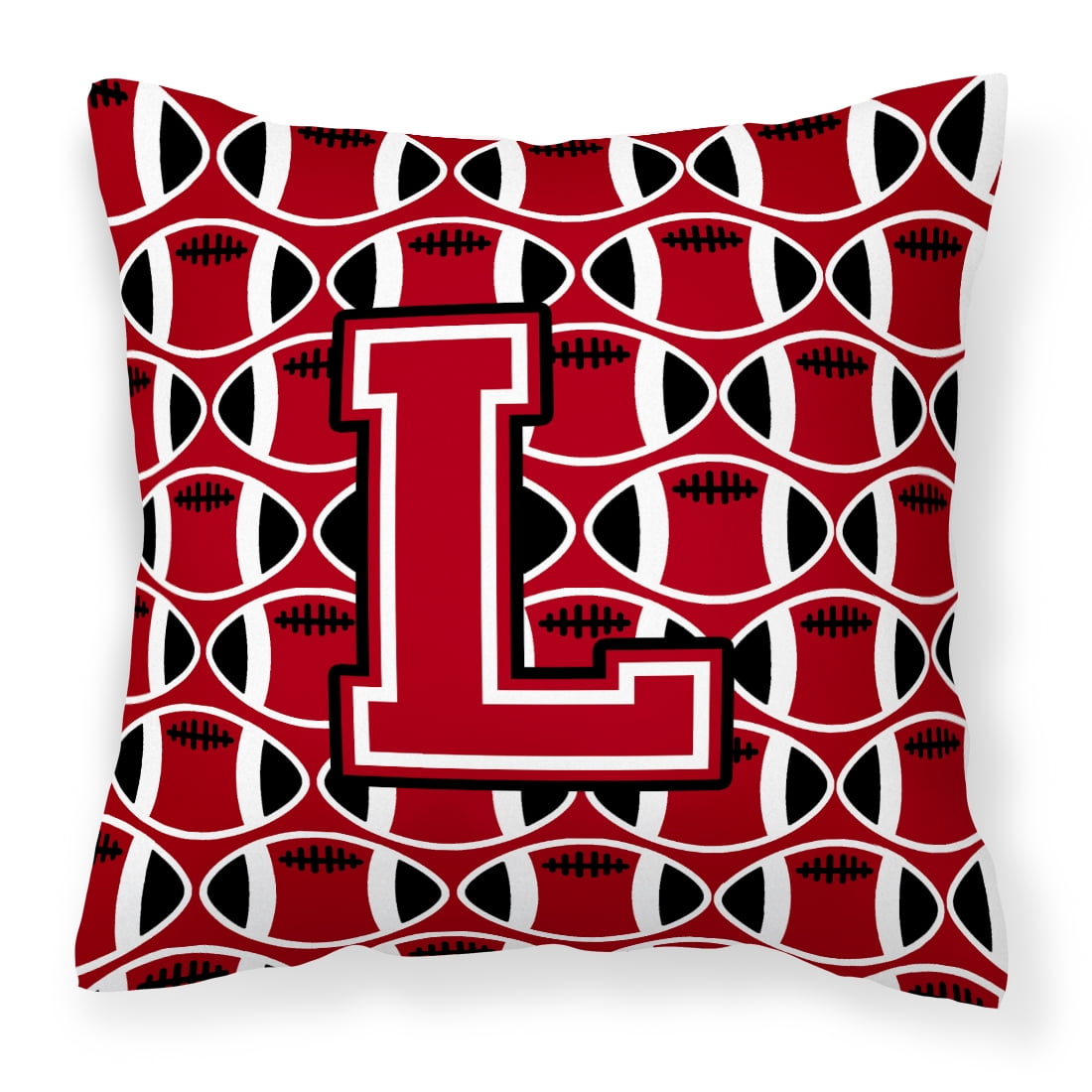 Letter L Football Red, Black and White Fabric Decorative Pillow