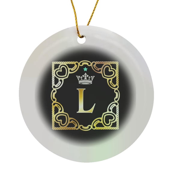 3drose, Letter L- Image of Monogram with Crown and Blue Star- Not Metal Foil, Circle Porcelain Ornament