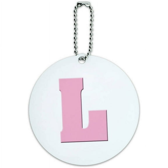 Letter L Initial Baby Girl Block Font Pink Shower Round Luggage ID Tag Card for Suitcase or Carry-On