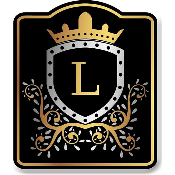Letter L Initial Fancy Gold Crown BLACK Aluminium Composite Sign 8.5''x10''