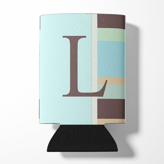 Letter L Initial Monogram - Blue Stripes Can or Bottle Hugger
