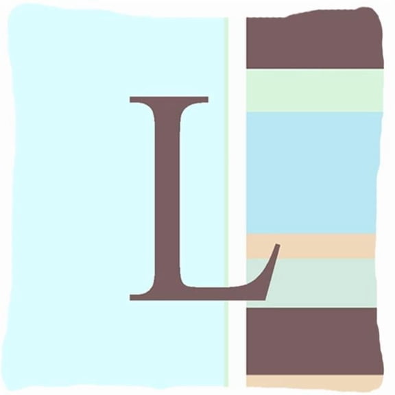 Letter L Initial Monogram - Blue Stripes Indoor & Outdoor Fabric Decorative Pillow