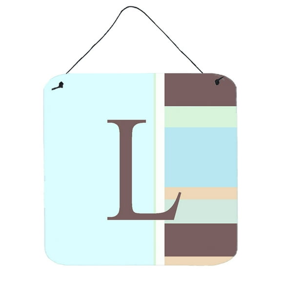Letter L Initial Monogram - Blue Stripes Wall or Door Hanging Prints