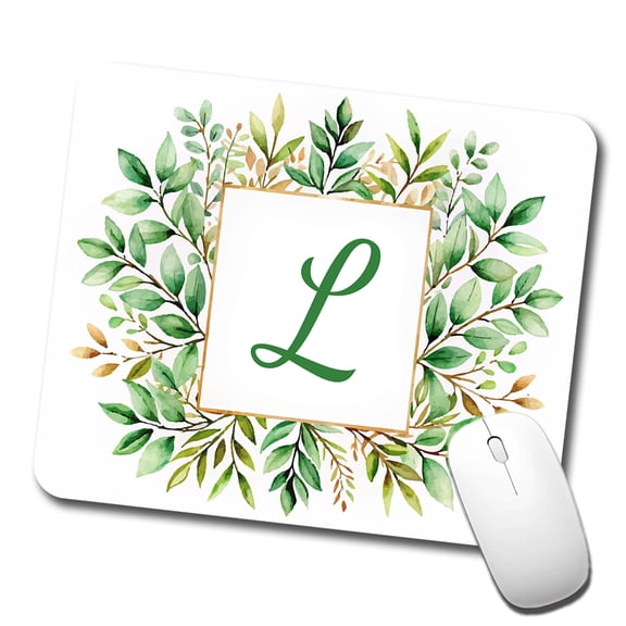 Letter L Initial Monogram Frame Leaf Mouse Pad Low Profile Gaming Mat