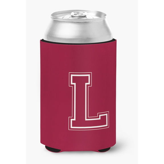 Letter L Initial Monogram - Maroon and White Can or Bottle Hugger
