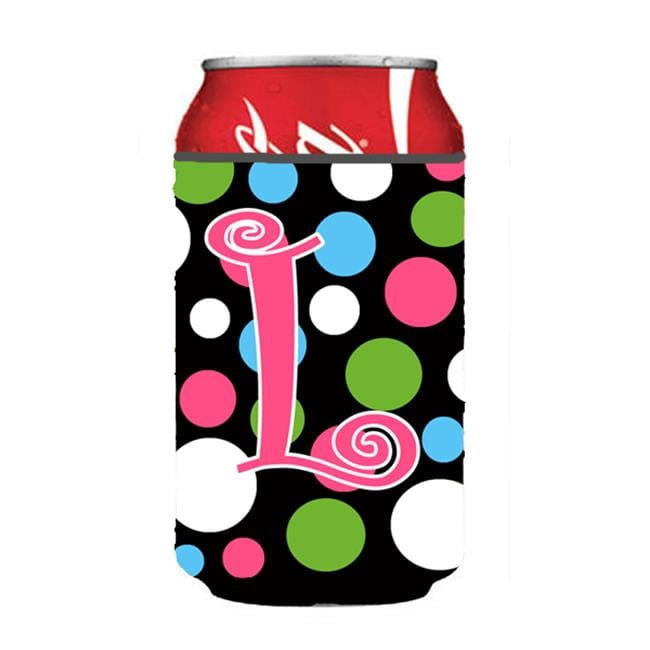 Letter L Initial Monogram - Polkadots and Pink Can or Bottle Beverage Insulator Hugger
