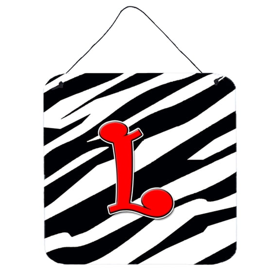 Letter L Initial Monogram - Zebra Red Wall or Door Hanging Prints