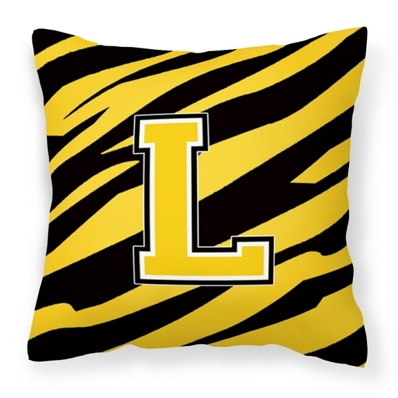 Letter L Initial Tiger Stripe - Black Gold  Fabric Decorative Pillow