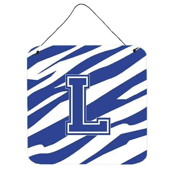 Letter L Initial Tiger Stripe Blue and White Wall or Door Hanging Prints