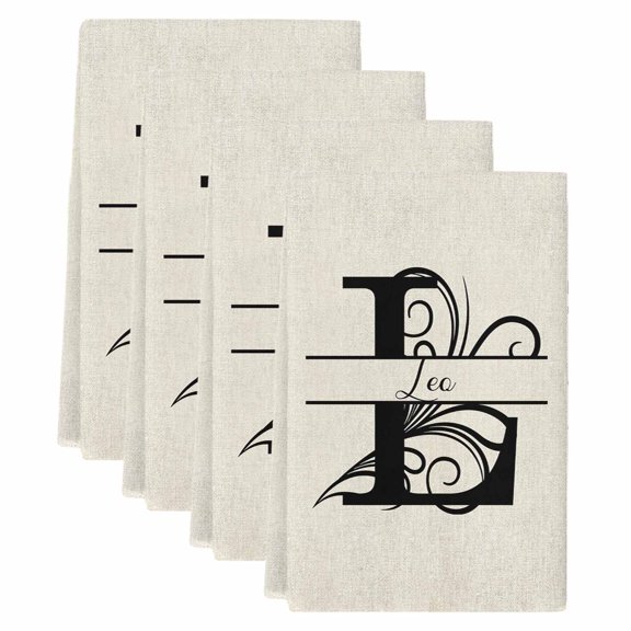 Letter L Kitchen Towels Set of 4, Absorbent Microfiber Dish Tea Towels with Hanging Loop, Monogram Words Resuable Hand Towel for Home Kitchen Cooking Cleaning 18"x28"