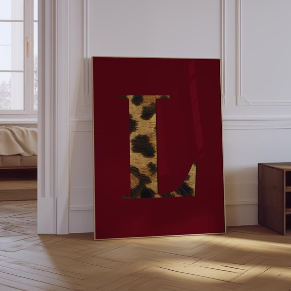 Letter L Leopard Girly Poster Design 2, Unframed Size 8x12