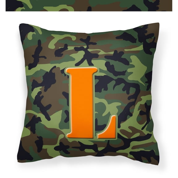 Letter L Monogram - Camo Green Fabric Decorative Pillow
