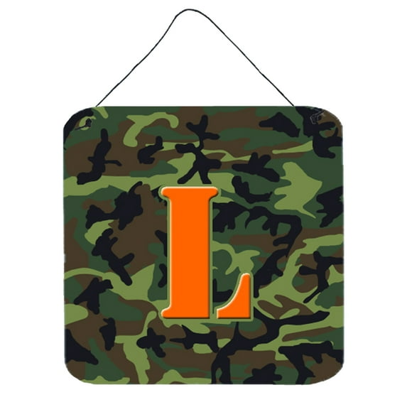 Letter L Monogram - Camo Green Wall or Door Hanging Prints
