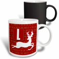 thumbnail image 1 of 3drose, Letter L Monogram Christmas White Reindeer Deck the Halls Theme, 11oz Magic Transforming Mug, 1 of 7