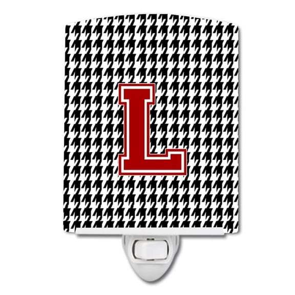 Letter L Monogram Houndstooth Black Ceramic Night Light