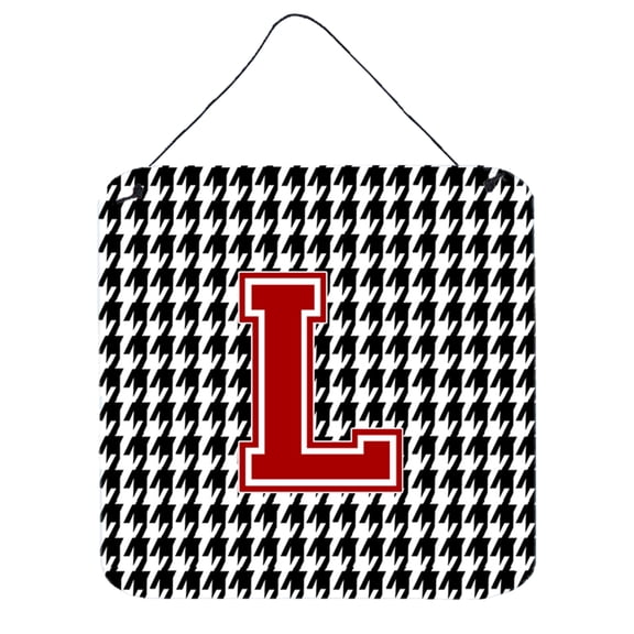 Letter L Monogram - Houndstooth Black Wall or Door Hanging Prints