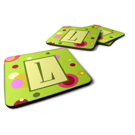Letter L Monogram - Lime Green Foam Coaster Set of 4