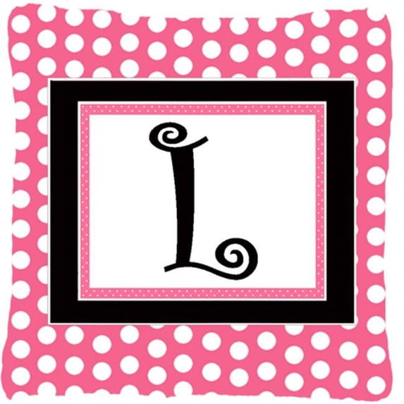 Letter L Monogram - Pink Black Polka Dots Fabric Decorative Pillow