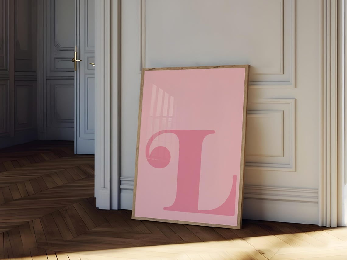 Letter L Poster, Pink Alphabet Letter Print, Initial Letter Wall Art ...