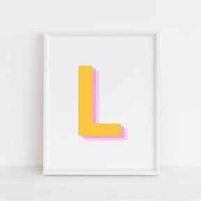 Letter L Retro Alphabet Art Bold Typography In Yellow And Pink Initial Alphabet L Retro Poster , Poster Print Only