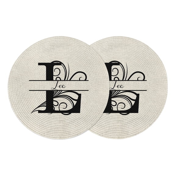 Letter L Round Placemats Set of 2, Braided Polypropylene Place Mats, Monogram Words Washable Table Mats for Kitchen Dinner Holiday Wedding Party Coffee Table Decoration 13"
