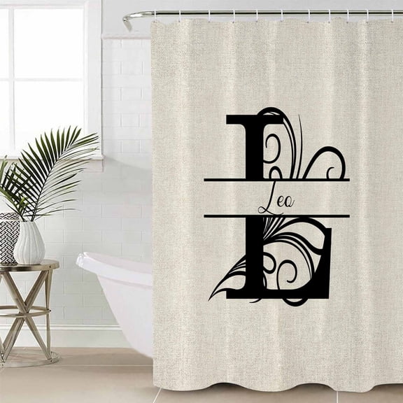 Letter L Small Stall Shower Curtain, Waterproof Shower Curtains for Bathroom, Monogram Words Washable Fabric Cloth Bath Curtain for Bathtub Decoration with Hooks 36x72 Inches