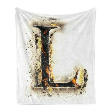 Letter L Soft Flannel Fleece Throw Blanket, Letter Capital L Alphabet Blazing Scorched Background Conceptual, Cozy Plush for Indoor and Outdoor Use, 50" x 60", Orange Black Tan, by Ambesonne