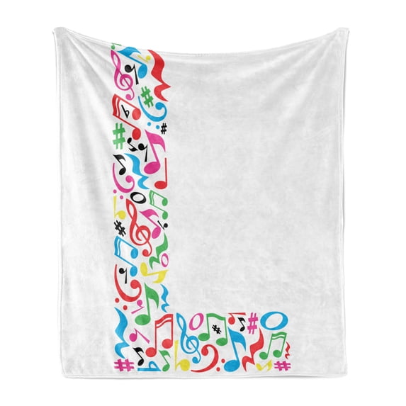 Letter L Soft Flannel Fleece Throw Blanket, Capital Sign a Musical Inspiration Design Vibrant Color Palette ABC Print, Cozy Plush for Indoor and Outdoor Use, 70" x 90", Multicolor, by Ambesonne