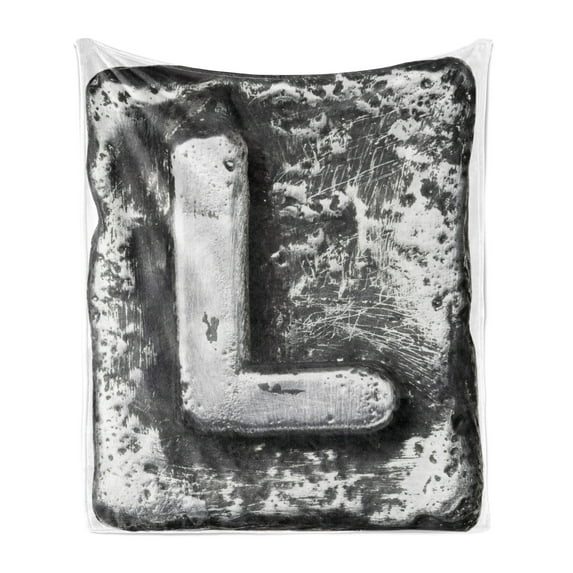 Letter L Soft Flannel Fleece Throw Blanket, Typography Composite L Alphabet Letter Name Baroque Knights Iron Words Writing Design, Cozy Plush for Indoor and Outdoor Use, 50" x 60", Grey, by Ambesonne