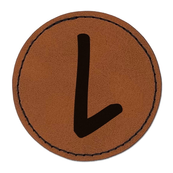 Letter L Uppercase Felt Marker Font 2.5" Faux Leather Round Engraved Iron-On Patch - Brown