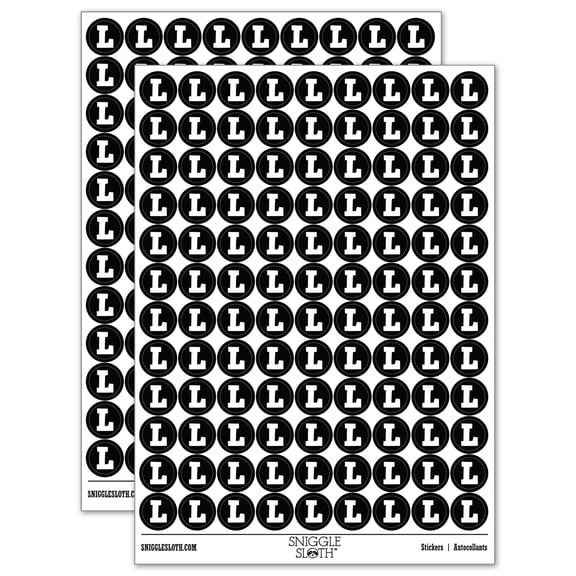 Letter L Uppercase Fun Bold Font 200+ Round Stickers - Black - Gloss Finish - 0.50" Size