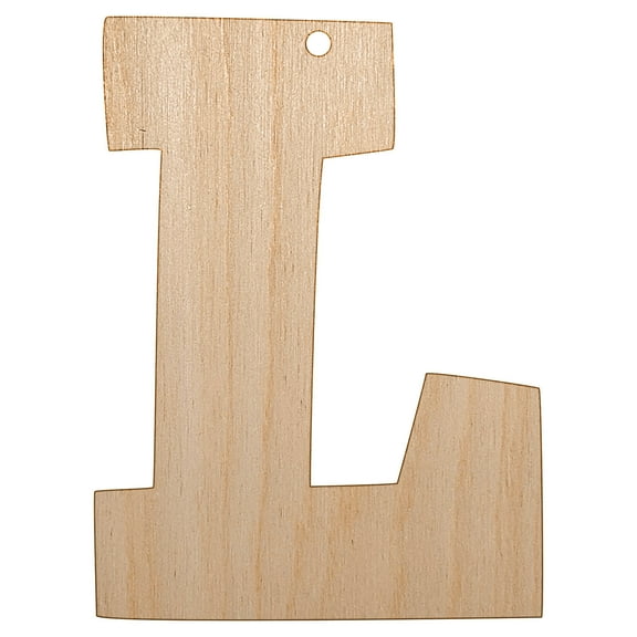 Letter L Uppercase Fun Bold Font Wood Holiday Christmas Tree Ornament Unfinished DIY Pre-Drilled Craft