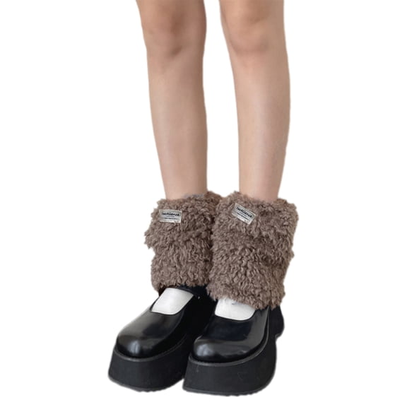 Letter Label Fuzzy Leg Warmers for Women Girls Plush Boot Cuffs Short Footless Socks for Daily Wear and Parties