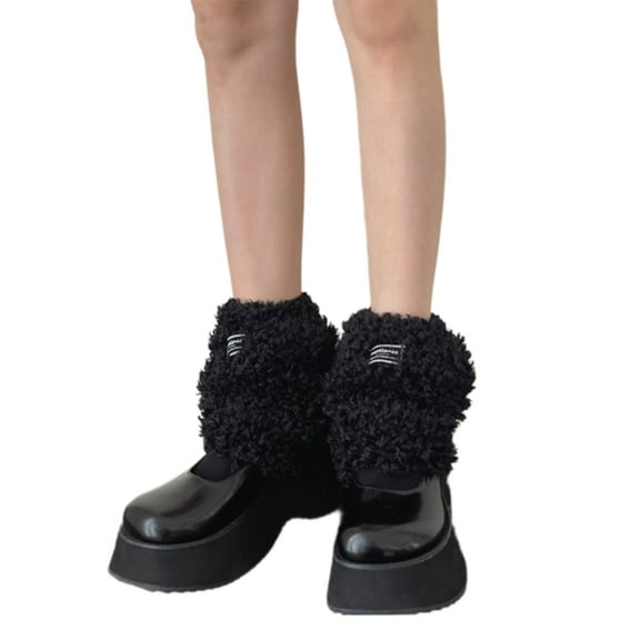 Letter Label Fuzzy Leg Warmers for Women Girls Plush Boot Cuffs Short Footless Socks for Daily Wear and Parties
