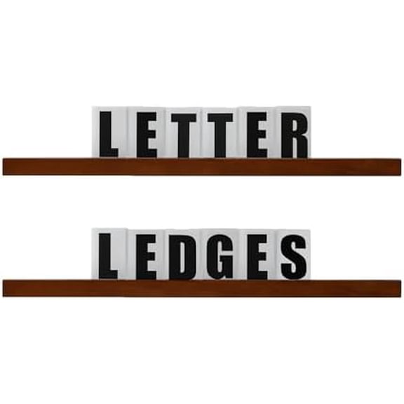 Letter Ledge for Wall, Changeable Message Board Shelves, 136 Letters/Numbers, 2 Ledges, Dark Walnut Wood, 34W, Customizable Word Display Sign, Floating Announcement Letterboard Shelf