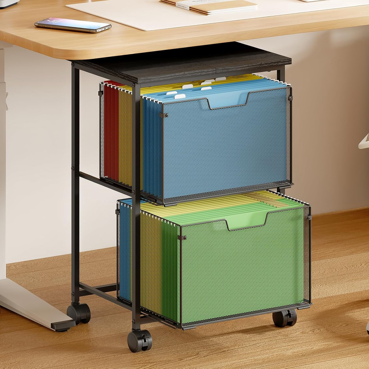 Letter/Legal Rolling File Cart with 2 Storage Drawers Under Desk ...