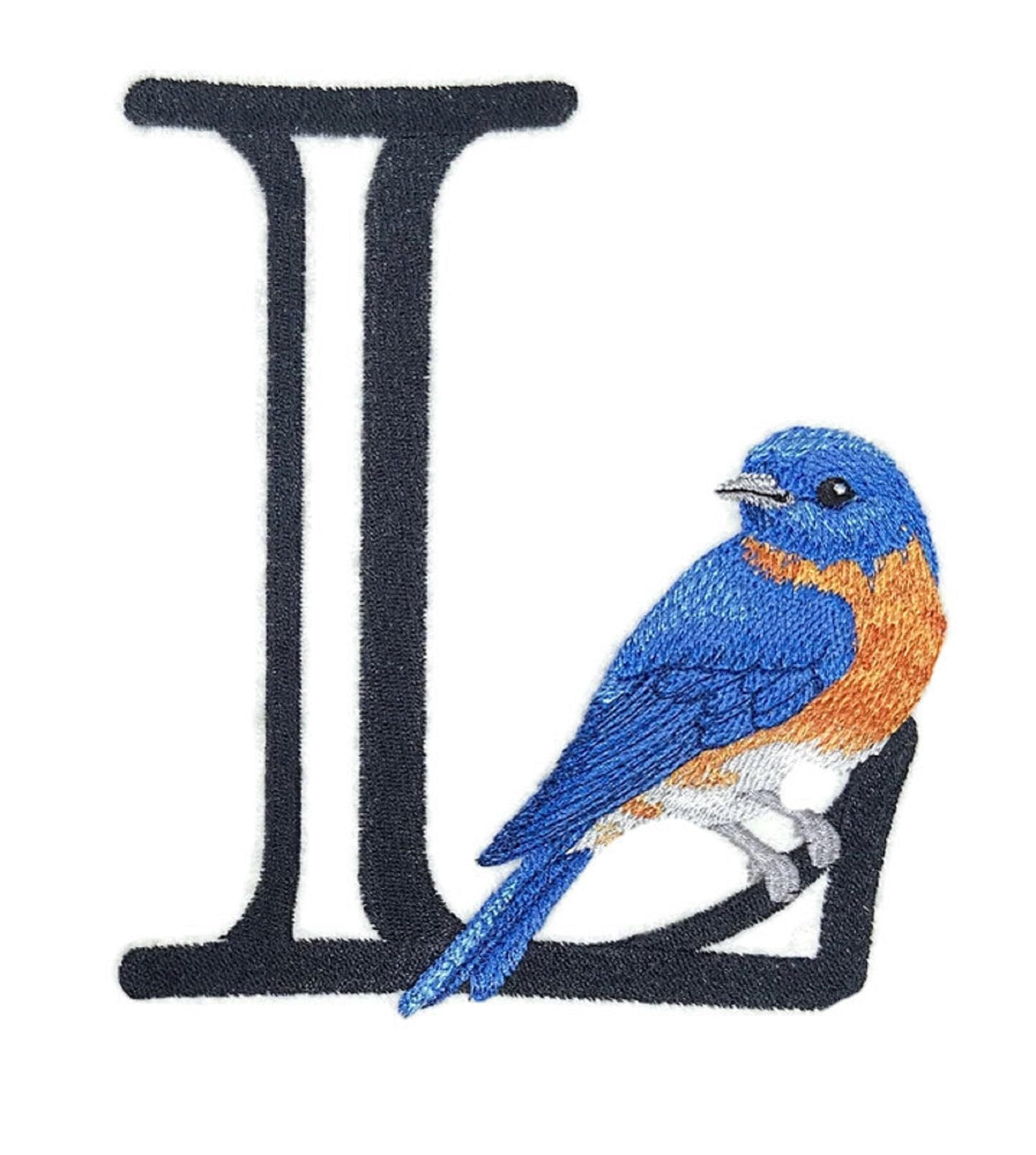 Letter Letter L  Bluebird Embroidered Iron On/Sew Patch (5.33" x 6.1")