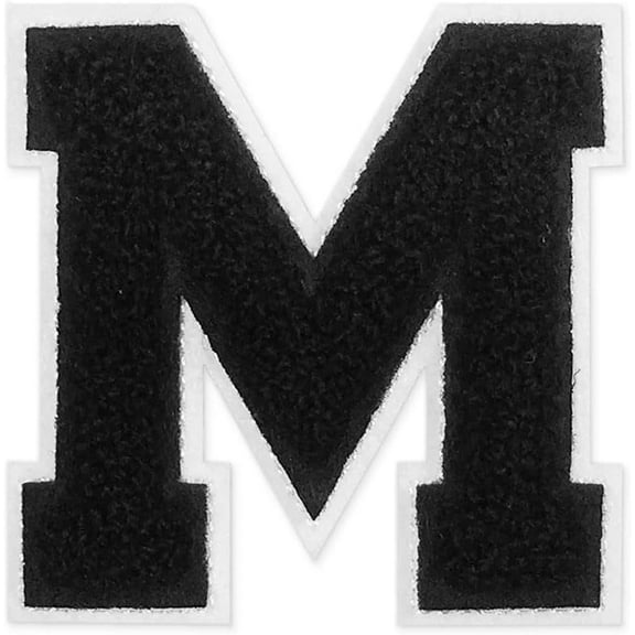Letter M - 2-1/2" Chenille Stitch Varsity Iron-On Patch by pc, TR-12154 (Black)