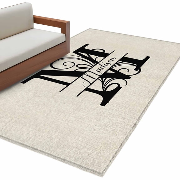 Letter M 3'x5' Washable Rug, Monogram Words Non-Slip Area Rugs for Entryway Kitchen Classroom, Dorm Throw Carpet, Low Pile Soft Indoor Floor Mat
