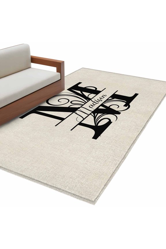Letter M 3'x5' Washable Rug, Monogram Words Non-Slip Area Rugs for Entryway Kitchen Classroom, Dorm Throw Carpet, Low Pile Soft Indoor Floor Mat